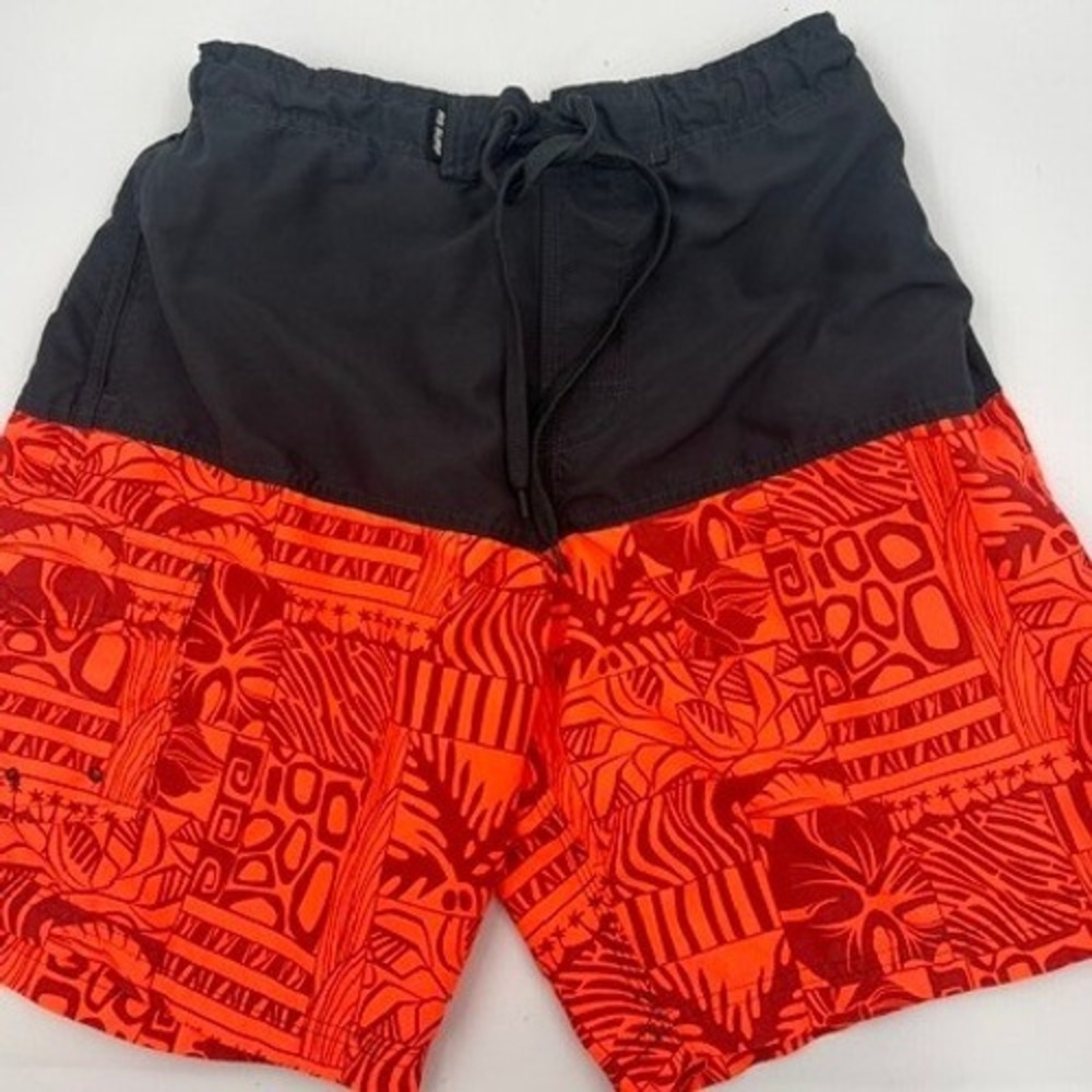 RS Surf Board Shorts Men Size M Orange Grey Good Tribal Print Swim Trunks